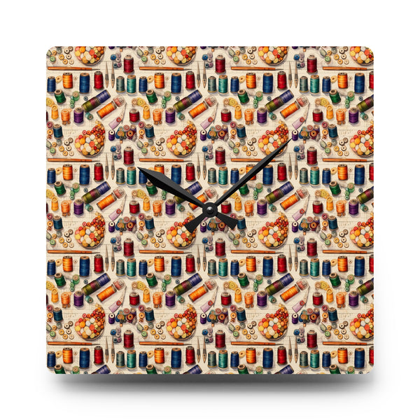 Watercolor Sewing Supplies 9 Acrylic Wall Clock