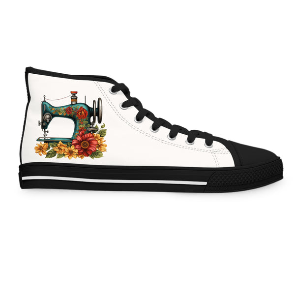 Vintage Floral Sewing Machine Women's High Top Sneakers