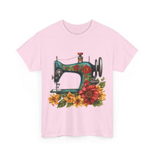 Vintage Floral Sewing Machine Unisex Heavy Cotton Tee
