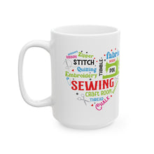 Colorful Sewing Word Cloud Ceramic Mug, (11oz, 15oz)