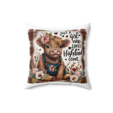 Just a Girl Highland Cows Spun Polyester Square Pillow