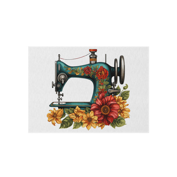 Vintage Floral Sewing Machine Outdoor Rug