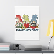 Peace, Love, Sew Gnomes - Canvas Gallery Wraps - White