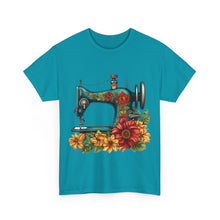 Vintage Floral Sewing Machine Unisex Heavy Cotton Tee