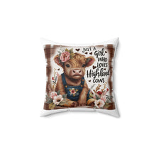 Just a Girl Highland Cows Spun Polyester Square Pillow