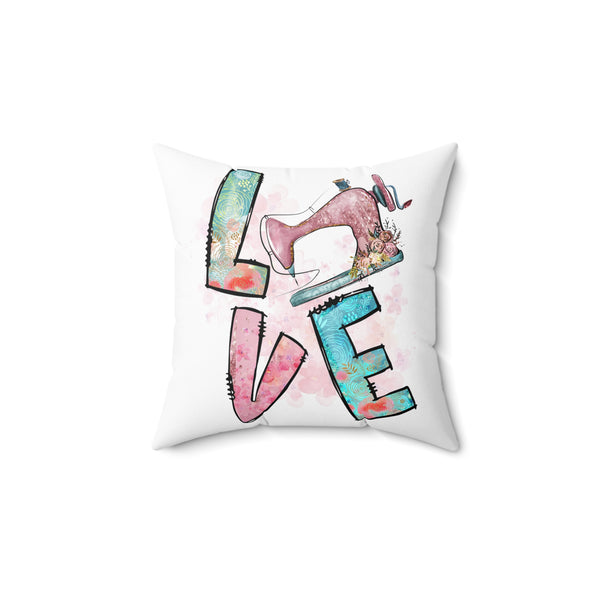 Sewing Love Spun Polyester Square Pillow - White