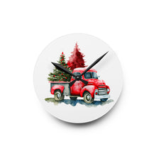 Watercolor Christmas Truck Acrylic Wall Clock - White