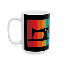 Retro Sewing Machine Ceramic Mug, (11oz, 15oz) - Black