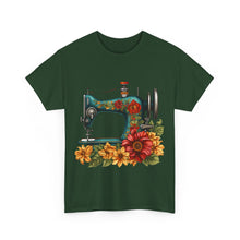 Vintage Floral Sewing Machine Unisex Heavy Cotton Tee
