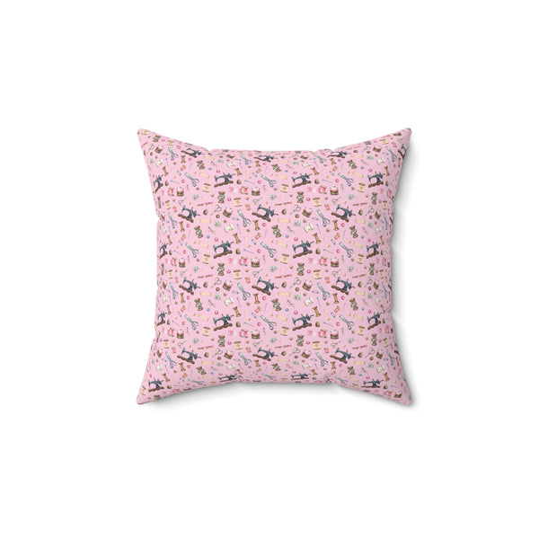 Sewing Elements Pink Spun Polyester Square Pillow - White