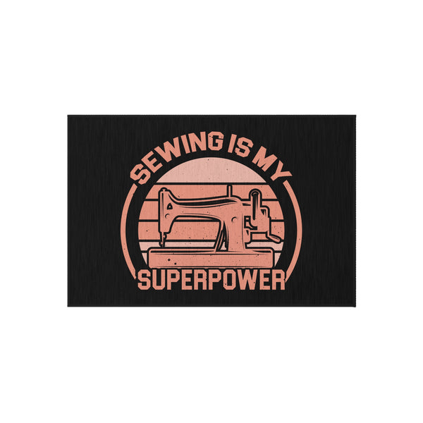 Sewing Is My Superpower Outdoor Rug - Black