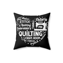 Quilting Word Cloud Spun Polyester Square Pillow - Black