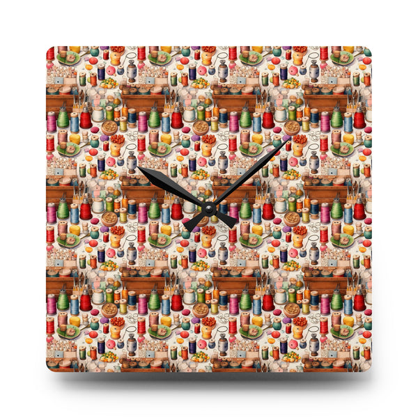 Watercolor Sewing Supplies 11 Acrylic Wall Clock