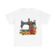 Vintage Floral Sewing Machine Unisex Heavy Cotton Tee