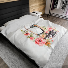 Blue Floral Sewing Machine Velveteen Plush Blanket