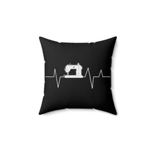 Sewing Machine Heart Beat Spun Polyester Square Pillow - Black