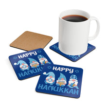 Happy Hanukkah Gnomes Corkwood Coaster Set - Blue
