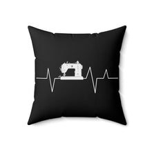 Sewing Machine Heart Beat Spun Polyester Square Pillow - Black