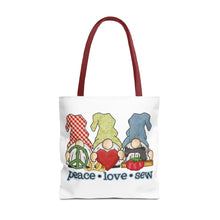 Peace, Love, Sew Gnomes Tote Bag