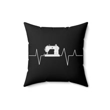 Sewing Machine Heart Beat Spun Polyester Square Pillow - Black