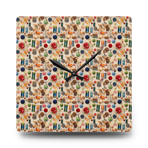 Watercolor Sewing Supplies 7 Acrylic Wall Clock