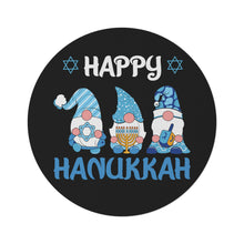 Happy Hanukkah Gnomes Round Rug - Black