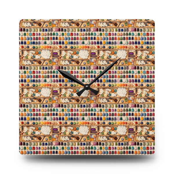 Watercolor Sewing Supplies 6 Acrylic Wall Clock