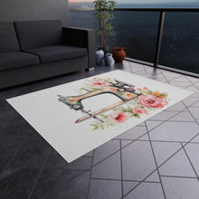 Blue Floral Sewing Machine Elements Outdoor Rug