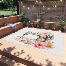 Blue Floral Sewing Machine Elements Outdoor Rug