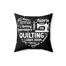 Quilting Word Cloud Spun Polyester Square Pillow - Black