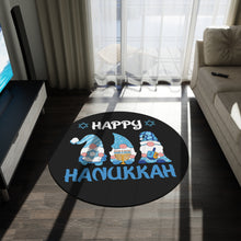 Happy Hanukkah Gnomes Round Rug - Black