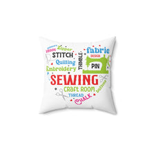 Colorful Sewing Word Cloud Spun Polyester Square Pillow - White