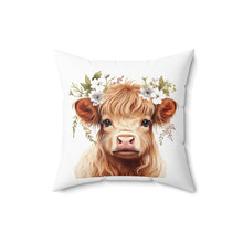 Floral Highland Cow Pattern 1 Spun Polyester Square Pillow