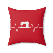 Sewing Machine Heart Beat Spun Polyester Square Pillow - Red