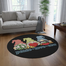 Peace, Love, Sew Gnomes Round Rug - Black