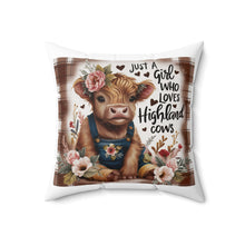 Just a Girl Highland Cows Spun Polyester Square Pillow