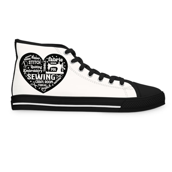 Black Sewing Word Cloud Women's High Top Sneakers