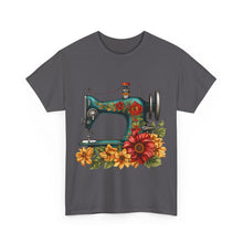 Vintage Floral Sewing Machine Unisex Heavy Cotton Tee