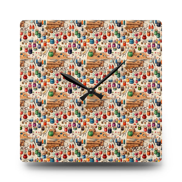 Watercolor Sewing Supplies 8 Acrylic Wall Clock