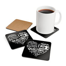 Quilting Word Cloud Corkwood Coaster Set - Black