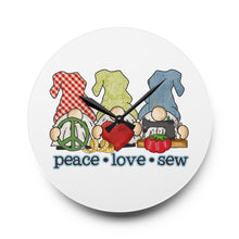 Peace, Love, Sew Gnomes Acrylic Wall Clock