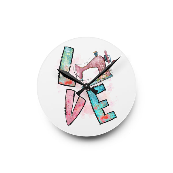 Sewing Love Acrylic Wall Clock - White