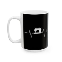 Sewing Machine Heart Beat Ceramic Mug, (11oz, 15oz) - Black