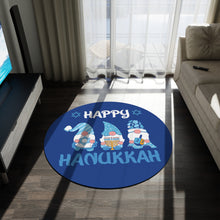 Happy Hanukkah Gnomes Round Rug - Blue