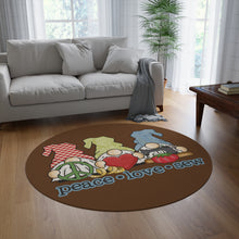 Peace, Love, Sew Gnomes Round Rug - Brown