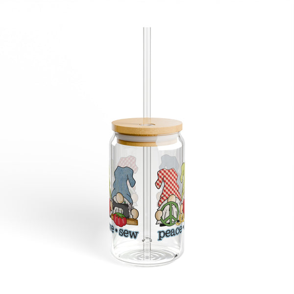 Peace, Love, Sew Gnomes Sipper Glass, 16oz