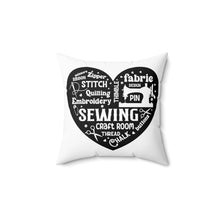 Black Sewing Word Cloud Spun Polyester Square Pillow - White