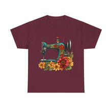 Vintage Floral Sewing Machine Unisex Heavy Cotton Tee