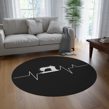 Sewing Machine Heart Beat Round Rug - Black