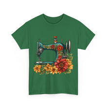 Vintage Floral Sewing Machine Unisex Heavy Cotton Tee